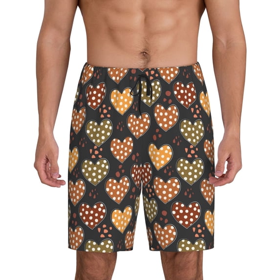 Bixox Men's Heart printed lightweight casual shorts, soft sleep shorts with pockets.