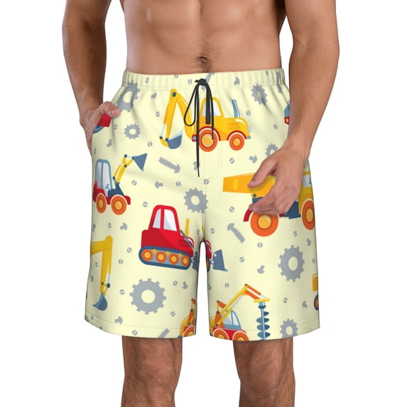 Bixox Men's Heavy Equipment printing Casual Classic Fit Short Summer Beach Shorts