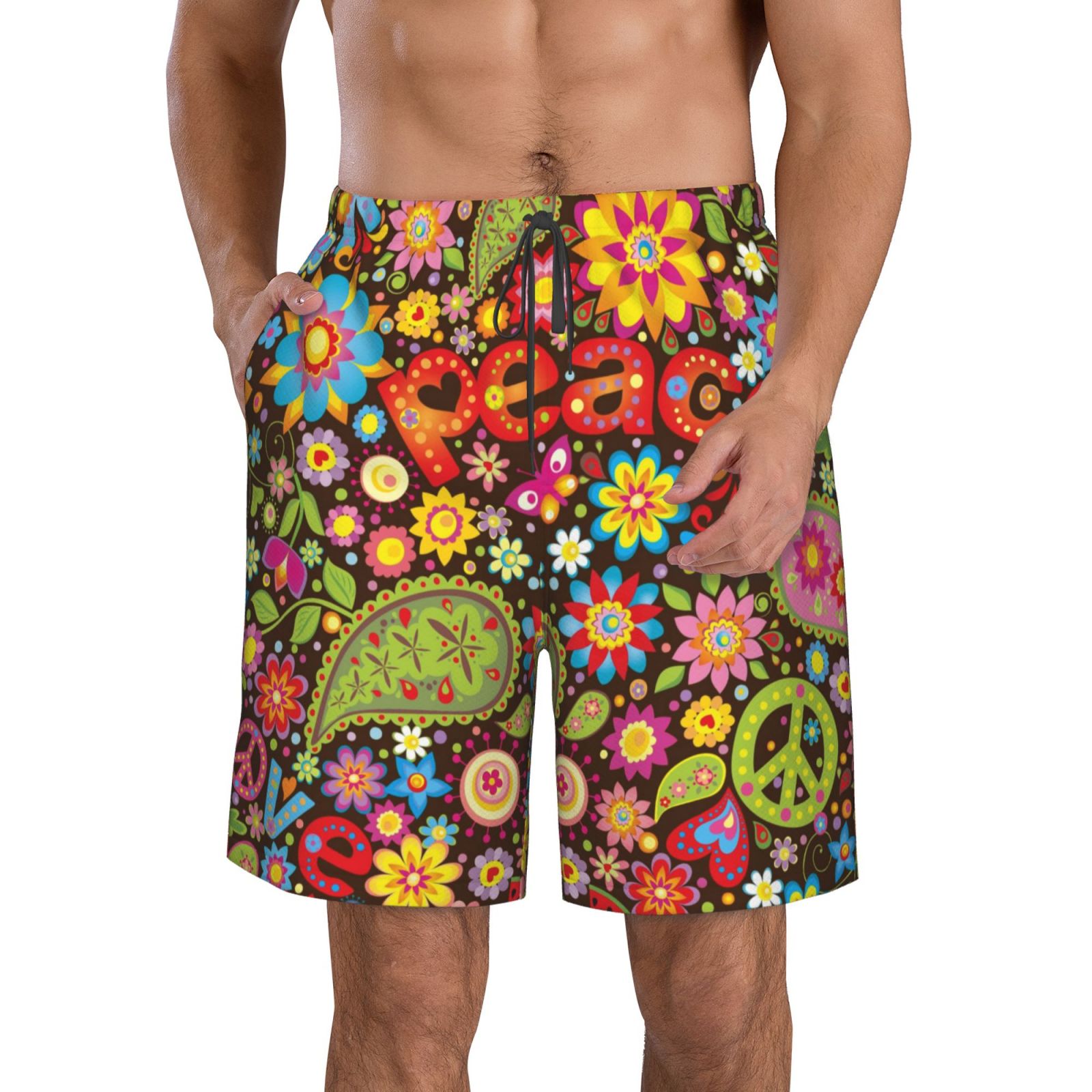Bixox Men's Hippie Peace Love printing Casual Classic Fit Short
