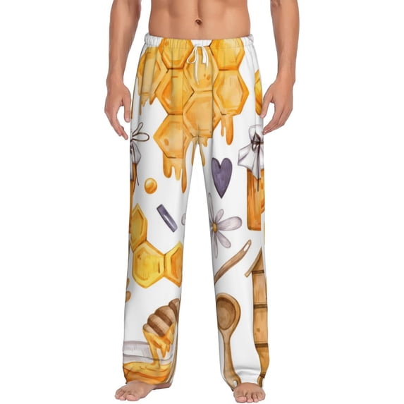 Bixox Men's Honey Bee Set Patterned Pajama Pants with Pockets Lounge Clothes for Home