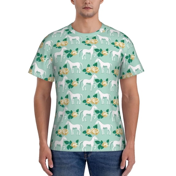Bixox Men's Horse And Flower Printed Short Sleeve Skinny Athletic T-Shirt