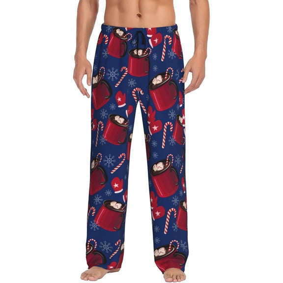 Bixox Men's Hot Cocoa Snowflake Mittens Patterned Pajama Pants with Pockets Lounge Clothes for Home
