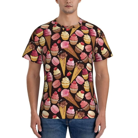 Bixox Men's Ice Cream Cake Printed Short Sleeve Skinny Athletic T-Shirt