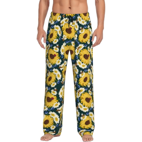 Bixox Men's Insects Of Flowers Patterned Pajama Pants with Pockets Lounge Clothes for Home