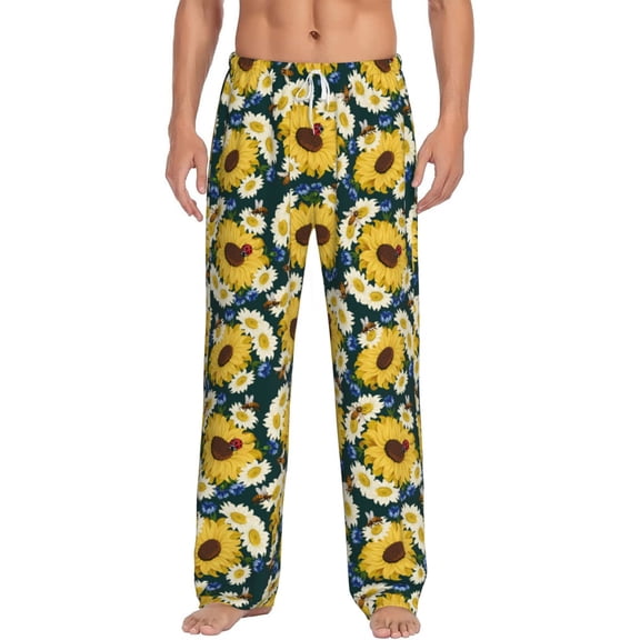 Bixox Men's Insects Of Flowers Patterned Pajama Pants with Pockets Lounge Clothes for Home