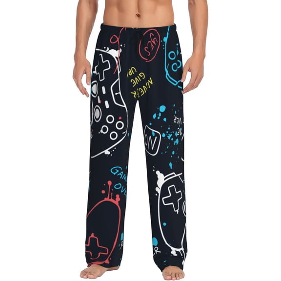 Bixox Men's Joystick Gamepad Patterned Pajama Pants with Pockets Lounge Clothes for Home