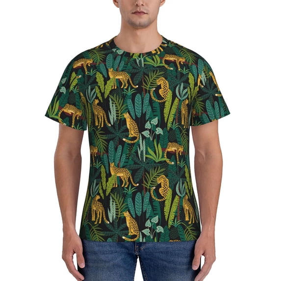Bixox Men's Jungle Leopard Yellow Printed Short Sleeve Skinny Athletic T-Shirt