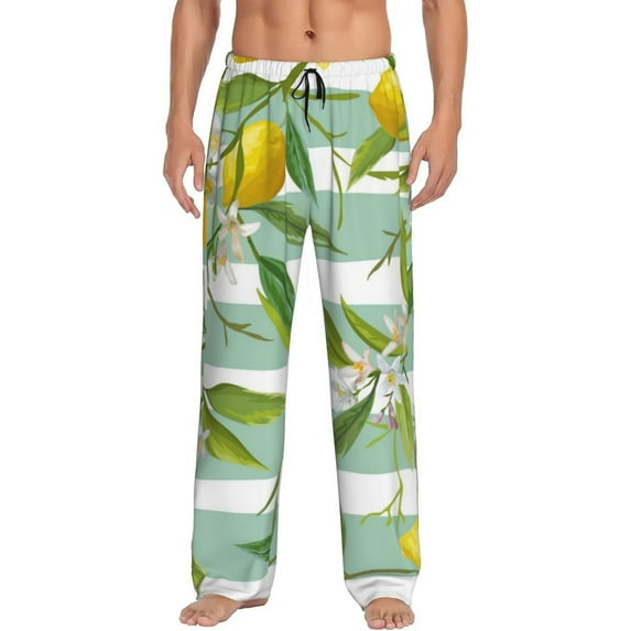Bixox Men's Lemon Patterned Pajama Pants with Pockets Lounge Clothes for Home