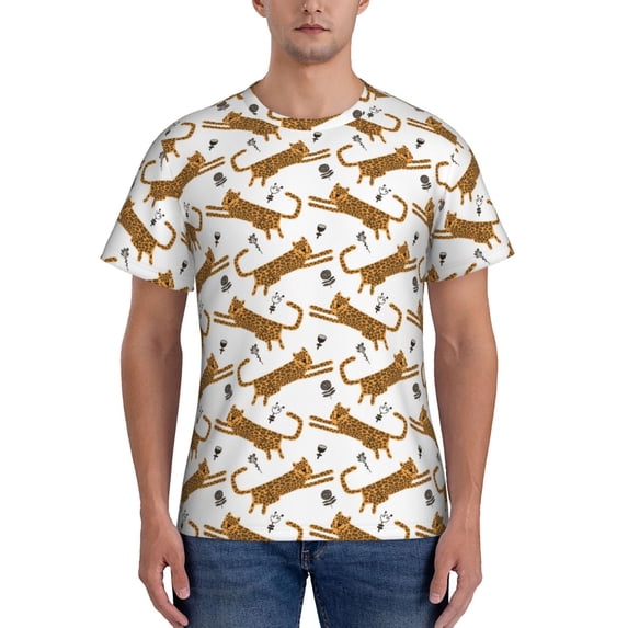 Bixox Men's Leopard Print Printed Short Sleeve Skinny Athletic T-Shirt