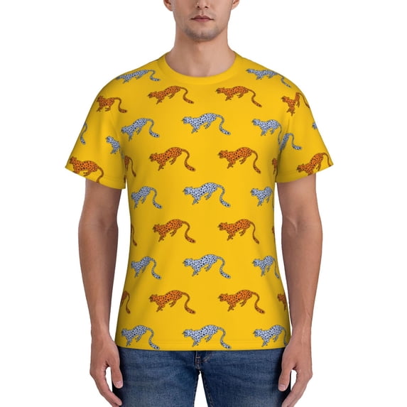 Bixox Men's Leopard Print Printed Short Sleeve Skinny Athletic T-Shirt