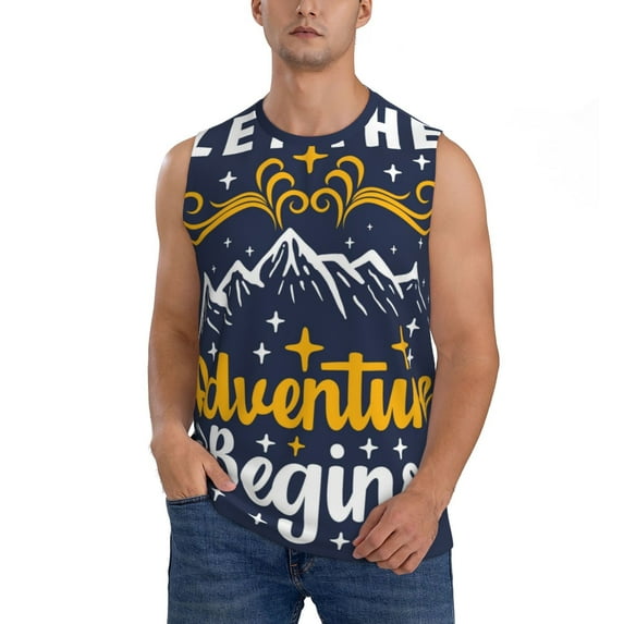 Bixox Men's Let The Adventure Begins Printed Shirt Sleeveless Fitness Tank Top-Small