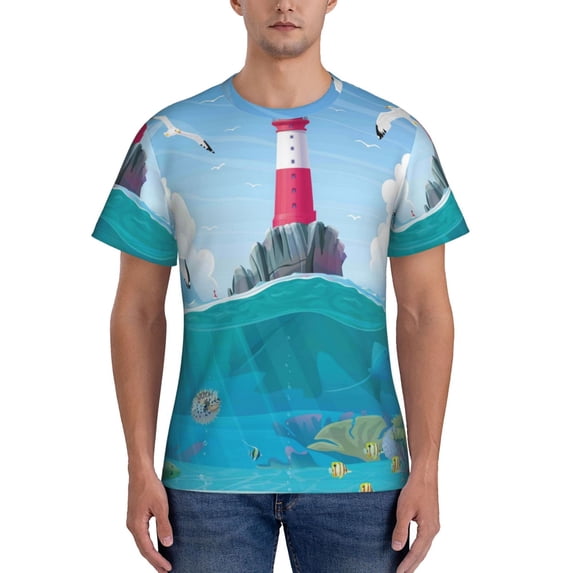 Bixox Men's Lighthouse Sea Port Printed Short Sleeve Skinny Athletic T-Shirt
