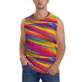 thumbnail image 1 of Bixox Men's Lines Multicolored Rainbow Printed Shirt Sleeveless Fitness Tank Top-Large, 1 of 7