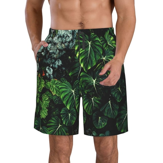 Bixox Men's Lush Foliage Green Plant printing Casual Classic Fit Short Summer Beach Shorts