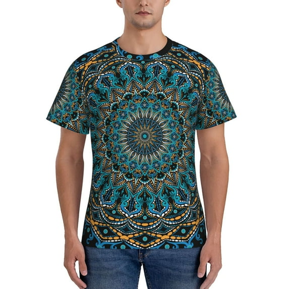 Bixox Men's Mandala Printed Short Sleeve Skinny Athletic T-Shirt