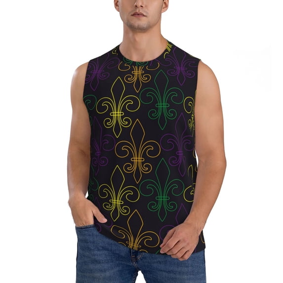 Bixox Men's Mardi Gras Carnival Printed Shirt Sleeveless Fitness Tank Top-3X-Large