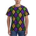 thumbnail image 1 of Bixox Men's Mardi Gras Shiny Green Purple Printed Short Sleeve Skinny Athletic T-Shirt, 1 of 6