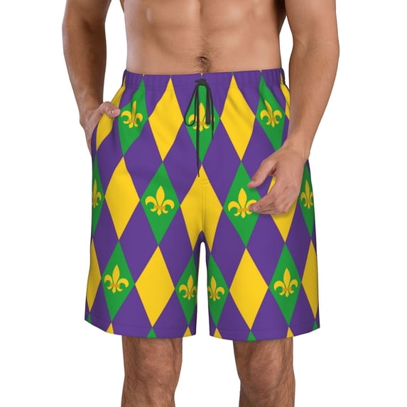 Bixox Men's Mardi Gras printing Casual Classic Fit Short Summer Beach Shorts