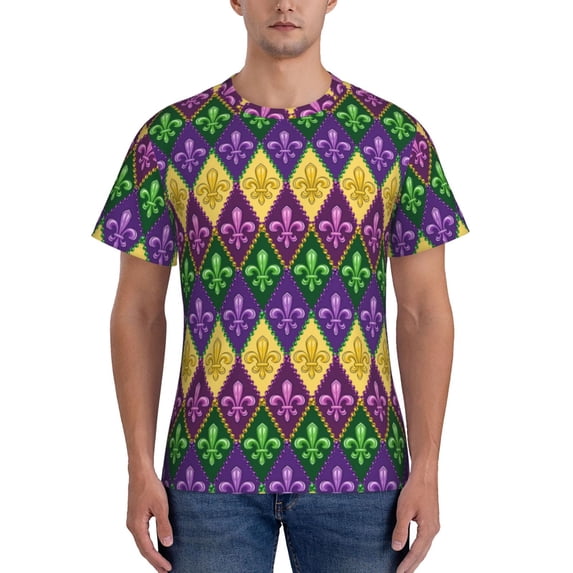 Bixox Men's Mardi Gras4 Printed Short Sleeve Skinny Athletic T-Shirt