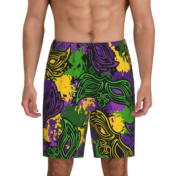 Bixox Men's Mardi Gras7 printed lightweight casual shorts, soft sleep shorts with pockets.
