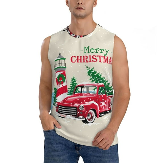 Bixox Men's Merry Christmas 1 Printed Shirt Sleeveless Fitness Tank Top-Medium