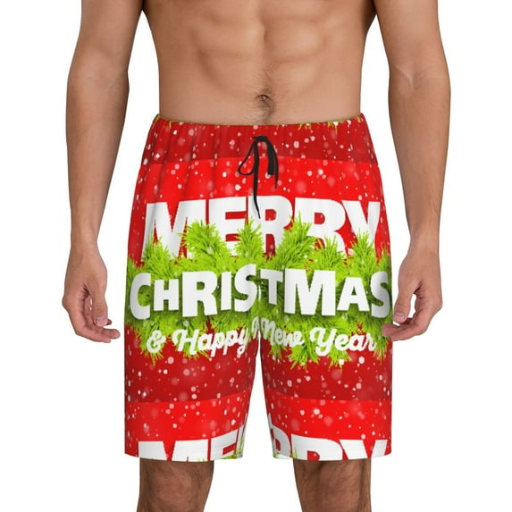 Bixox Men's Merry Christmas printed lightweight casual shorts, soft sleep shorts with pockets.