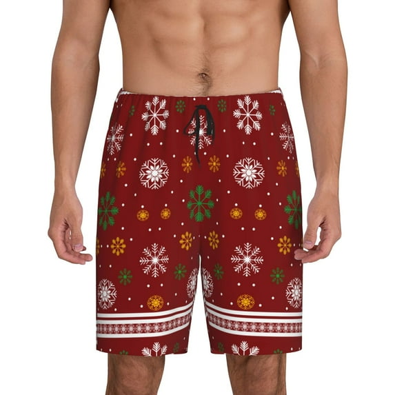 Bixox Men's Merry Christmas printed lightweight casual shorts, soft sleep shorts with pockets.