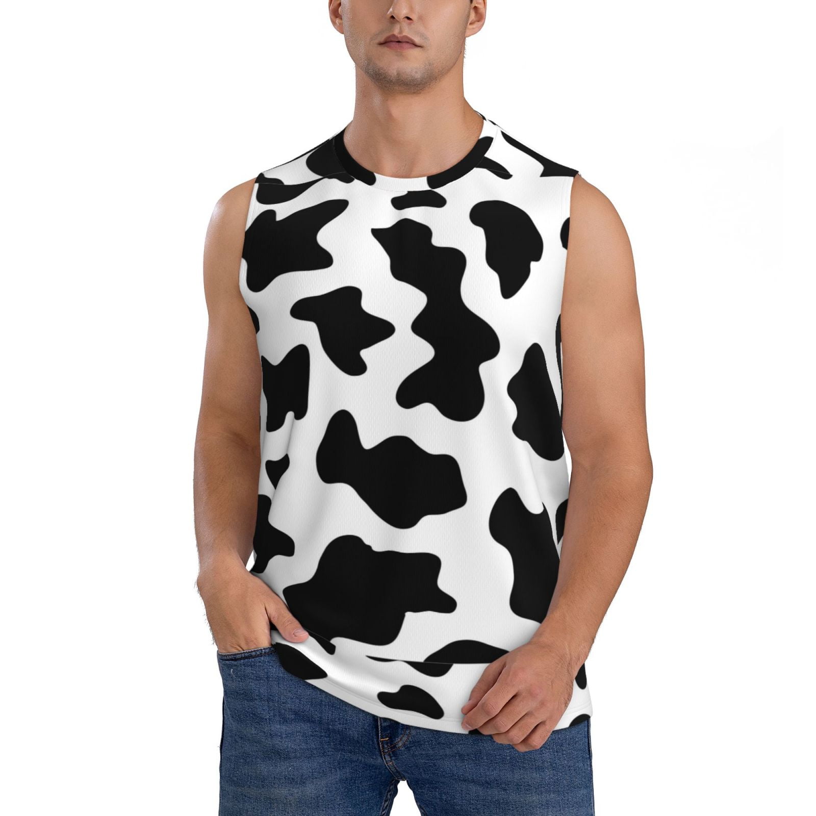 Bixox Men s Milk Cow Print Printed Shirt Sleeveless Fitness Tank Top XX Large Walmart