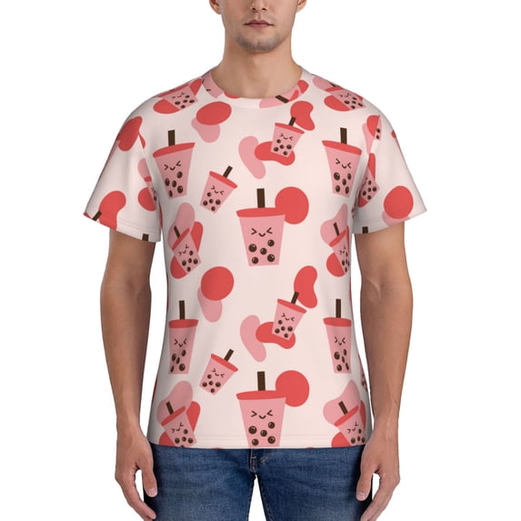 Bixox Men's Milk Tea Printed Short Sleeve Skinny Athletic T-Shirt