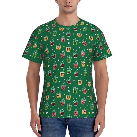 Bixox Men's Milk Tea Printed Short Sleeve Skinny Athletic T-Shirt