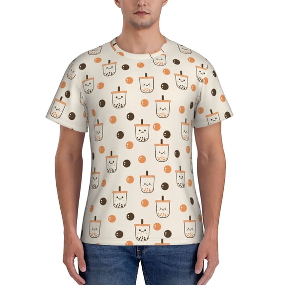 Bixox Men's Milk Tea Printed Short Sleeve Skinny Athletic T-Shirt