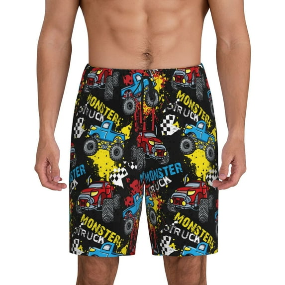 Bixox Men's Monster Car printed lightweight casual shorts, soft sleep shorts with pockets.