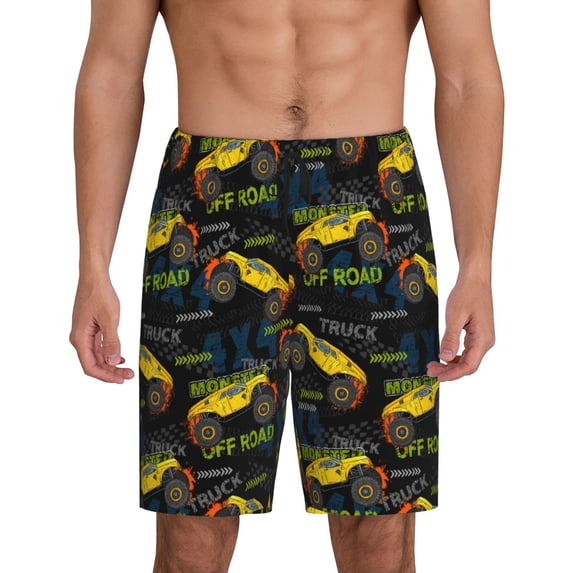 Bixox Men's Monster Truck1 printed lightweight casual shorts, soft sleep shorts with pockets.