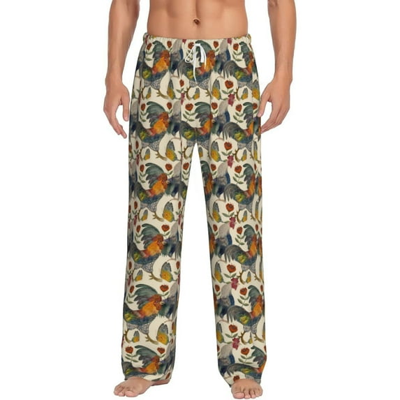 Bixox Men's Multi-Colored Roosters Patterned Pajama Pants with Pockets Lounge Clothes for Home