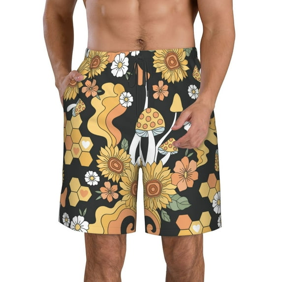 Bixox Men's Mushrooms Honeycomb printing Casual Classic Fit Short Summer Beach Shorts