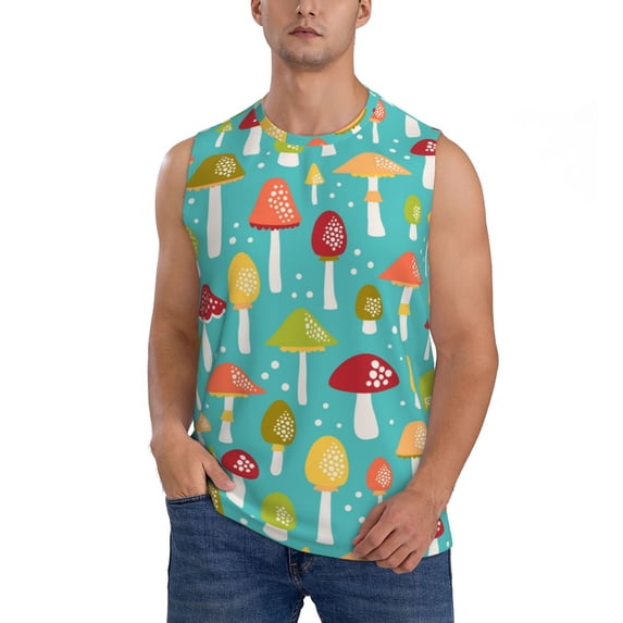 Bixox Men's Mushrooms Printed Shirt Sleeveless Fitness Tank Top-Large