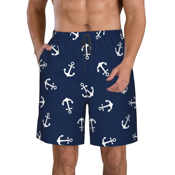 Bixox Men's Nautical Themed Simple Anchors printing Casual Classic Fit Short Summer Beach Shorts