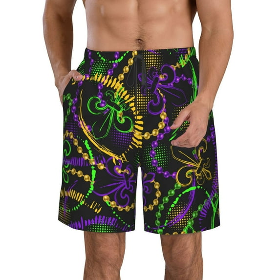Bixox Men's Neon Mardi Gras printing Casual Classic Fit Short Summer Beach Shorts