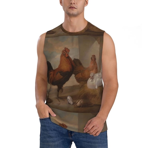 Bixox Men's Oil Painting Chicken And Duck Printed Shirt Sleeveless Fitness Tank Top-X-Large