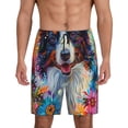 thumbnail image 1 of Bixox Men's Oil Painting Sunflower Puppy printed lightweight casual shorts, soft sleep shorts with pockets., 1 of 5