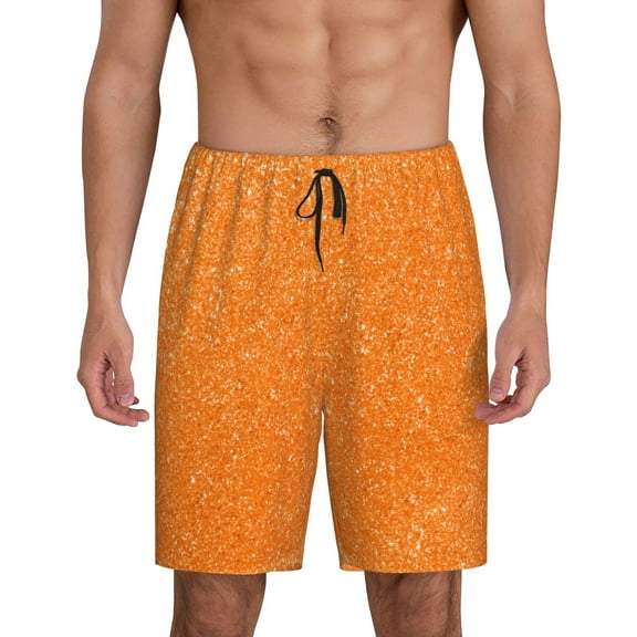 Bixox Men's Orange Glitter2 printed lightweight casual shorts, soft sleep shorts with pockets.