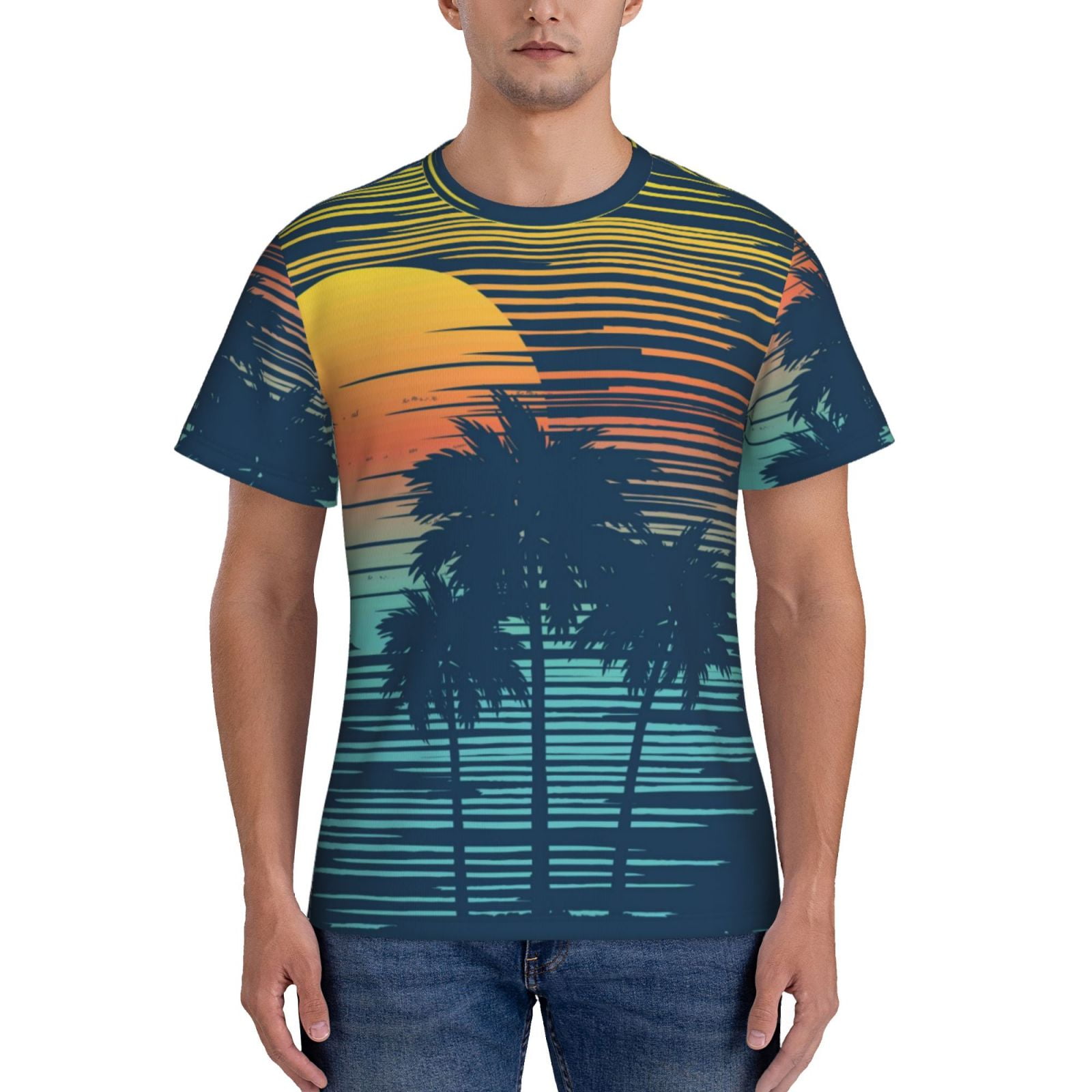 Bixox Men #39 s Palm Trees Printed Short Sleeve Skinny Athletic T Shirt Bixox Men #39 s Palm Trees Printed Short Sleeve Skinny Athletic T Shirt