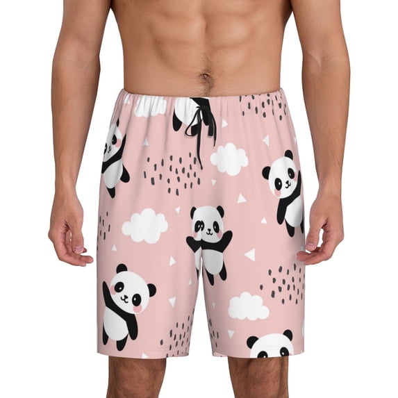 Bixox Men's Panda Flying in the Sky printed lightweight casual shorts, soft sleep shorts with pockets.