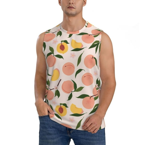 Bixox Men's Peach With Leaves1 Printed Shirt Sleeveless Fitness Tank Top-Medium