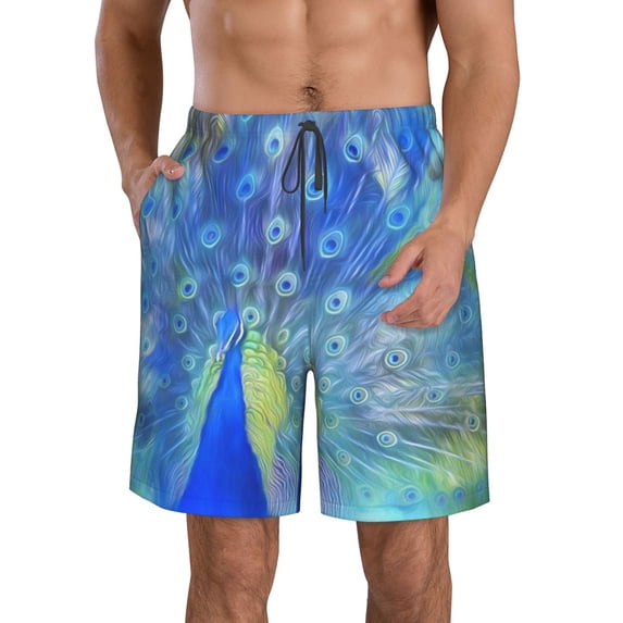Bixox Men's Peacock printing Casual Classic Fit Short Summer Beach Shorts