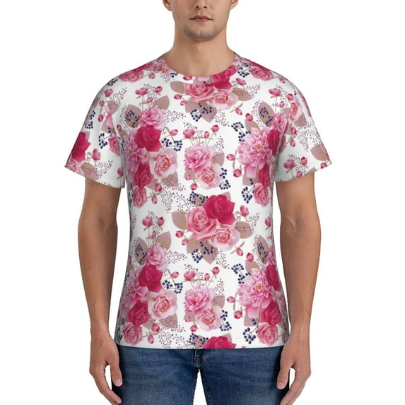 Bixox Men's Peonies And Roses Printed Short Sleeve Skinny Athletic T-Shirt