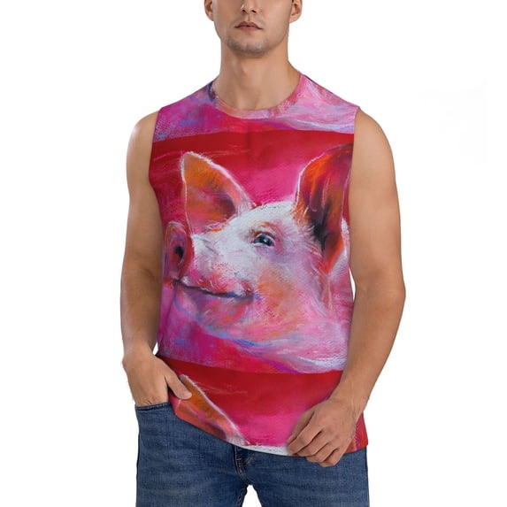 Bixox Men's Pink Pig Printed Shirt Sleeveless Fitness Tank Top-XX-Large