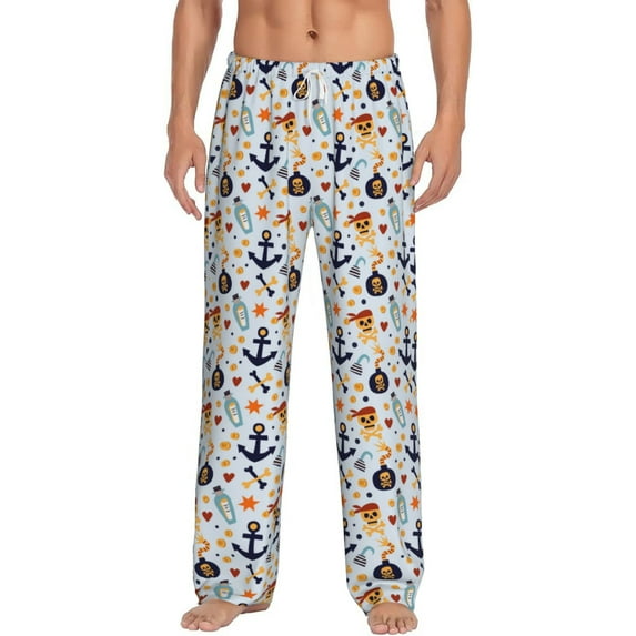 Bixox Men's Pirate Skull And Anchor Patterned Pajama Pants with Pockets Lounge Clothes for Home
