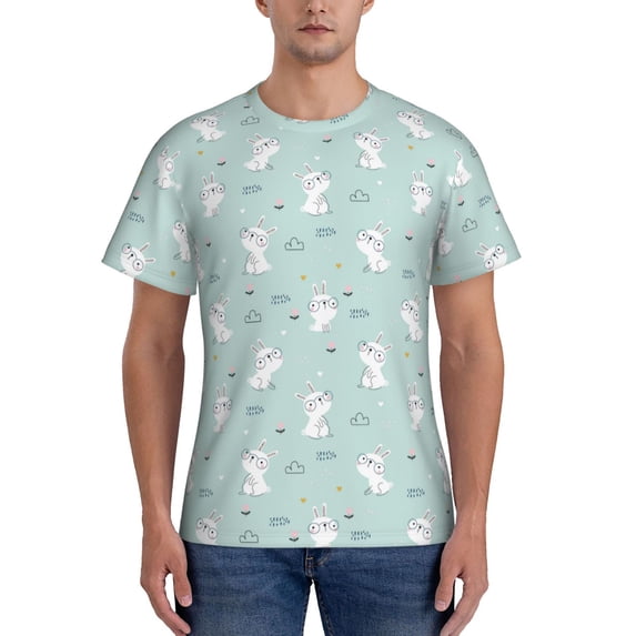 Bixox Men's Playing Rabbit Printed Short Sleeve Skinny Athletic T-Shirt