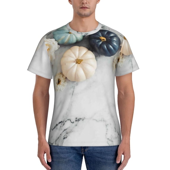 Bixox Men's Pumpkin And White Marble Printed Short Sleeve Skinny Athletic T-Shirt
